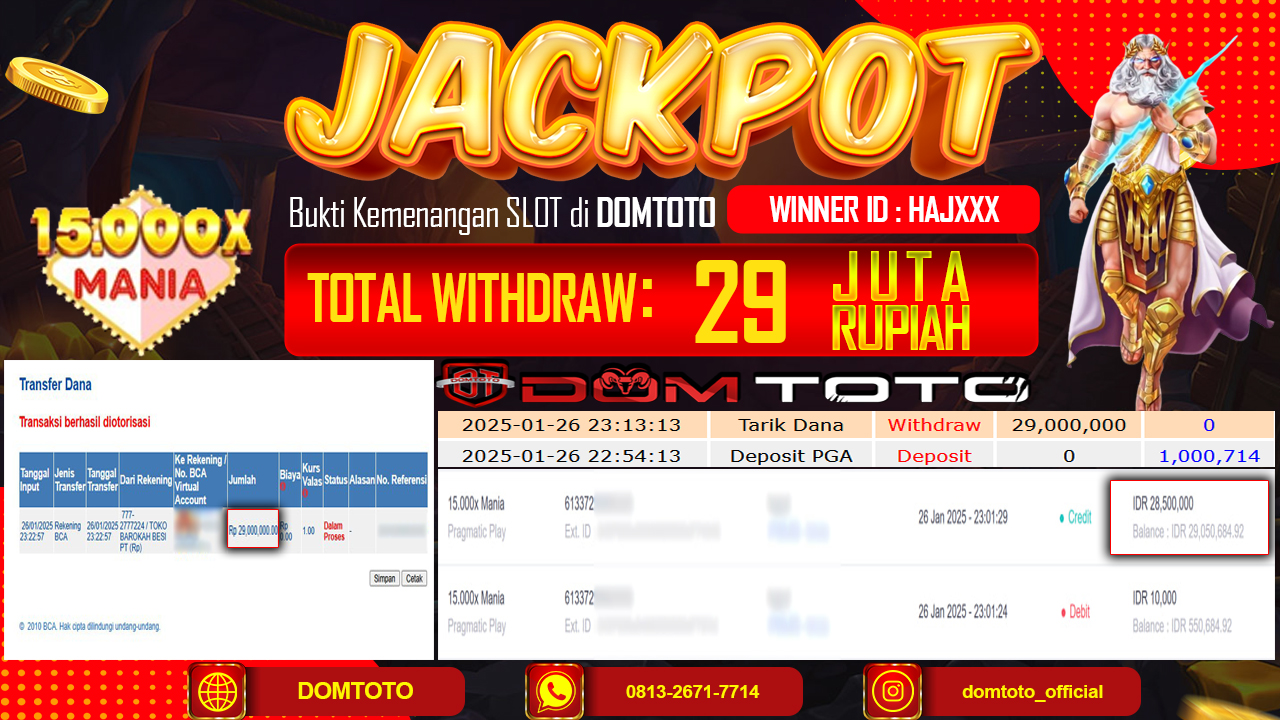 JACKPOT SLOT 15.000 MANIA 26  JANUARI 2025